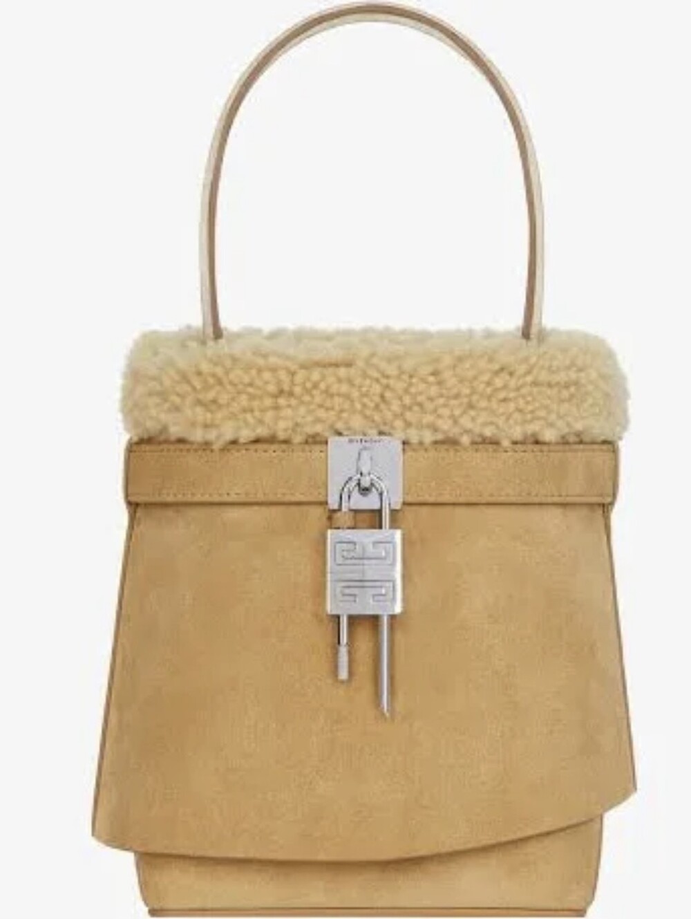 Givenchy Mini Shark Lock Bucket Bag in Shearling & Suede NWT